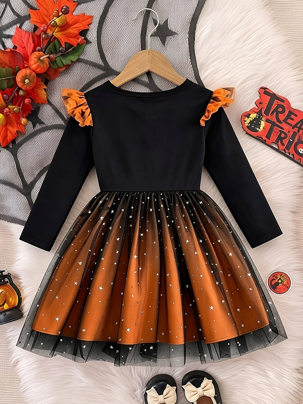 Halloween jurk meisje in oranje en zwart