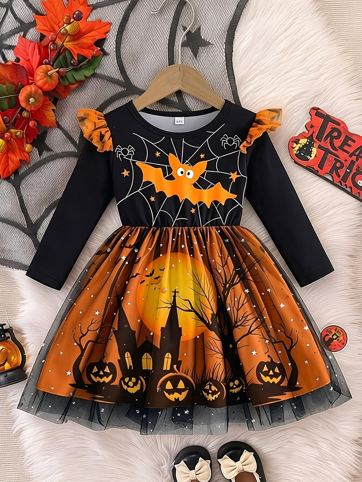 Halloween jurk meisje in oranje en zwart