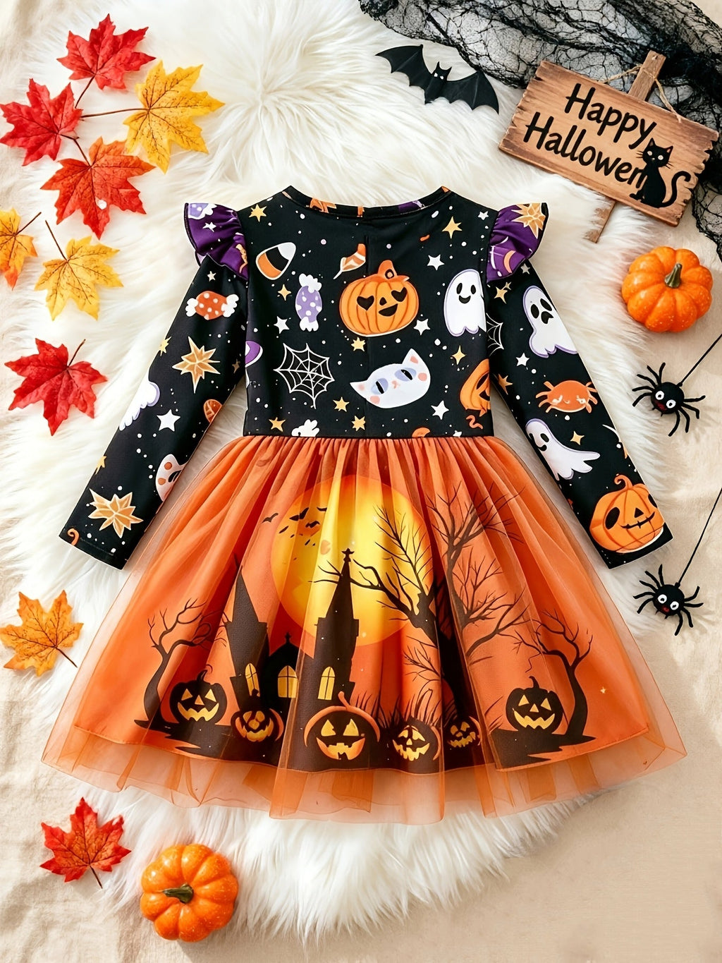 Oranje Halloween jurk met pompoen en spook