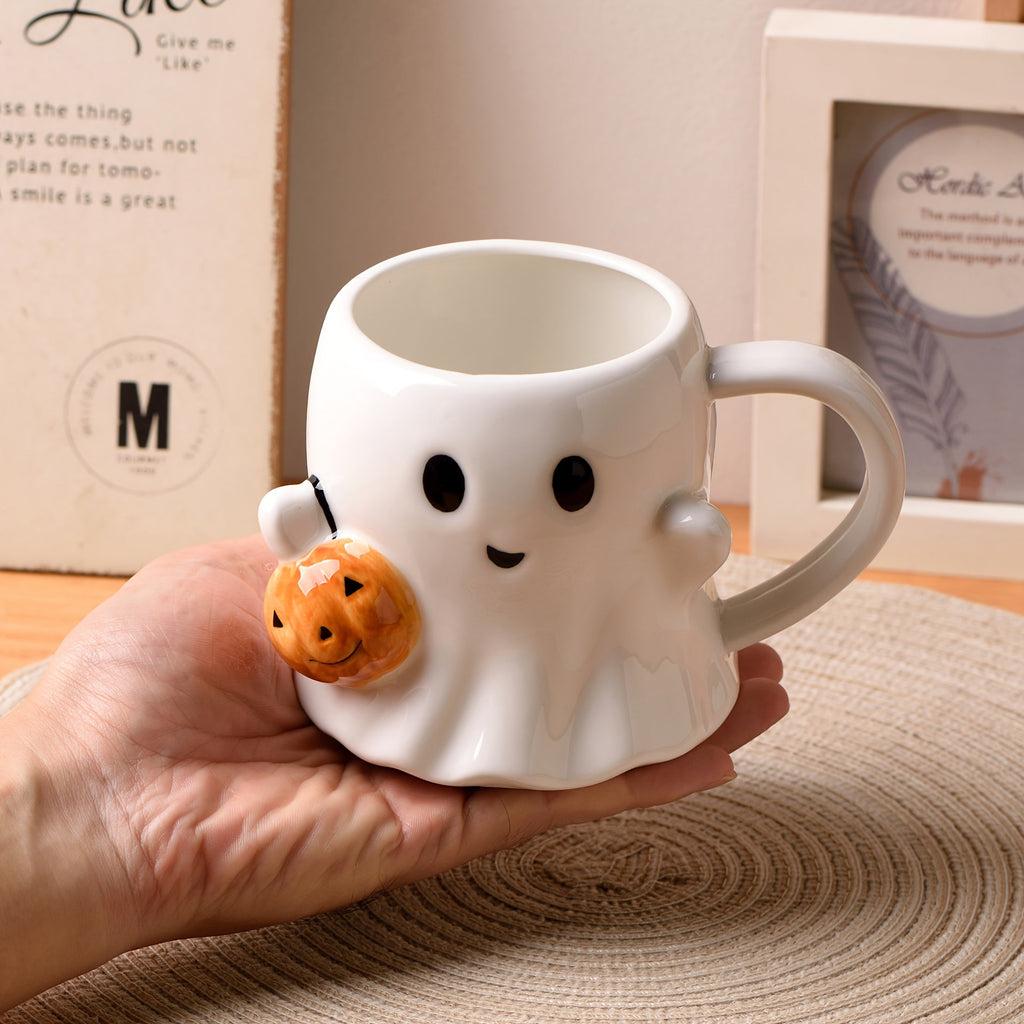 Keramische Halloween mok met spook- en pompoendesign