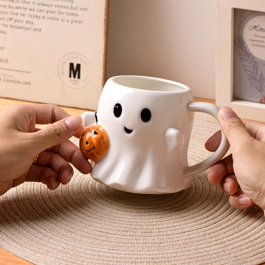 Keramische Halloween mok met spook- en pompoendesign