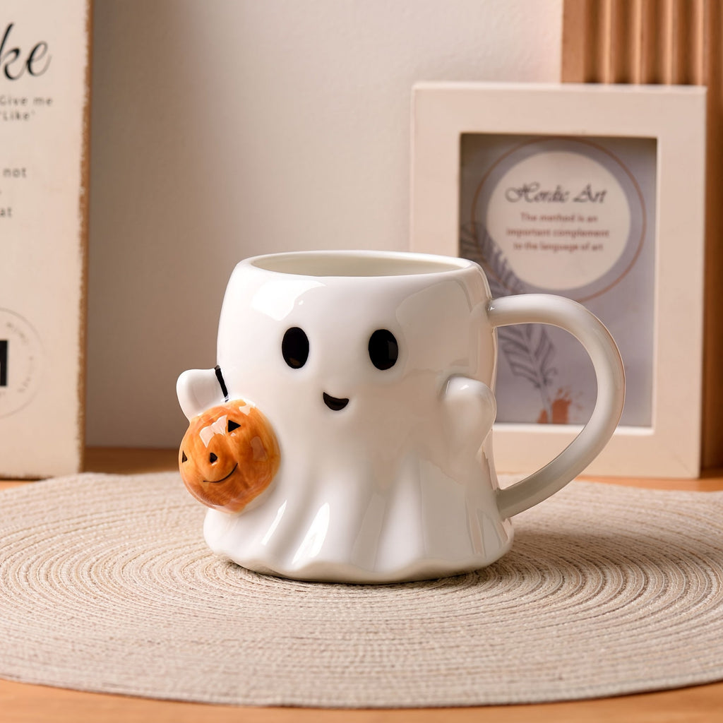 Keramische Halloween mok met spook- en pompoendesign