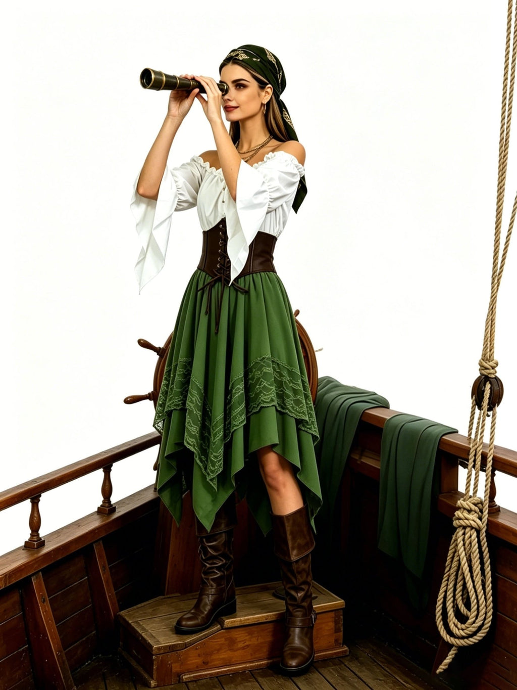 Halloween piratenjurk voor dames met asymmetrisch ontwerp
