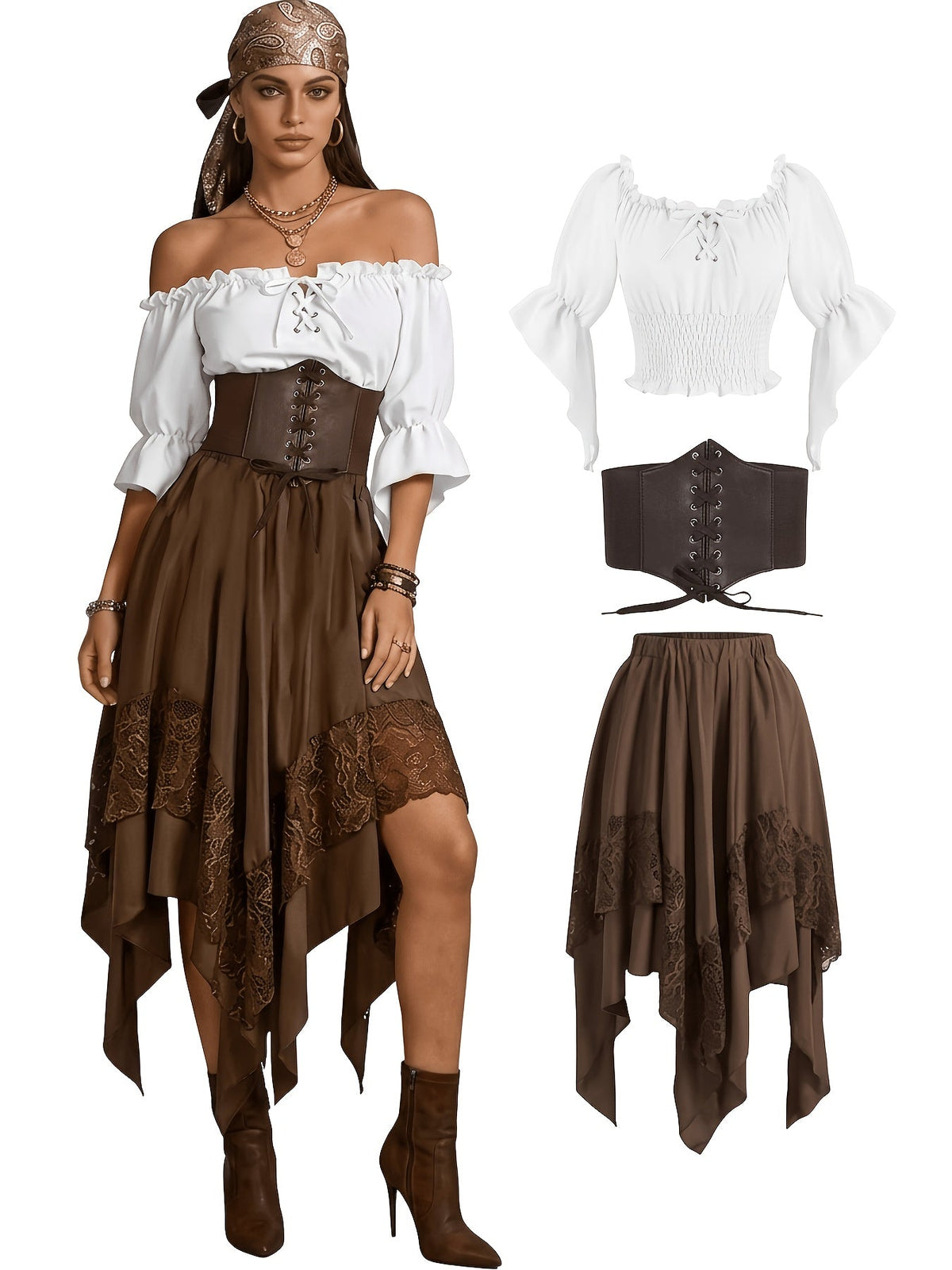 Halloween piratenjurk voor dames met asymmetrisch ontwerp