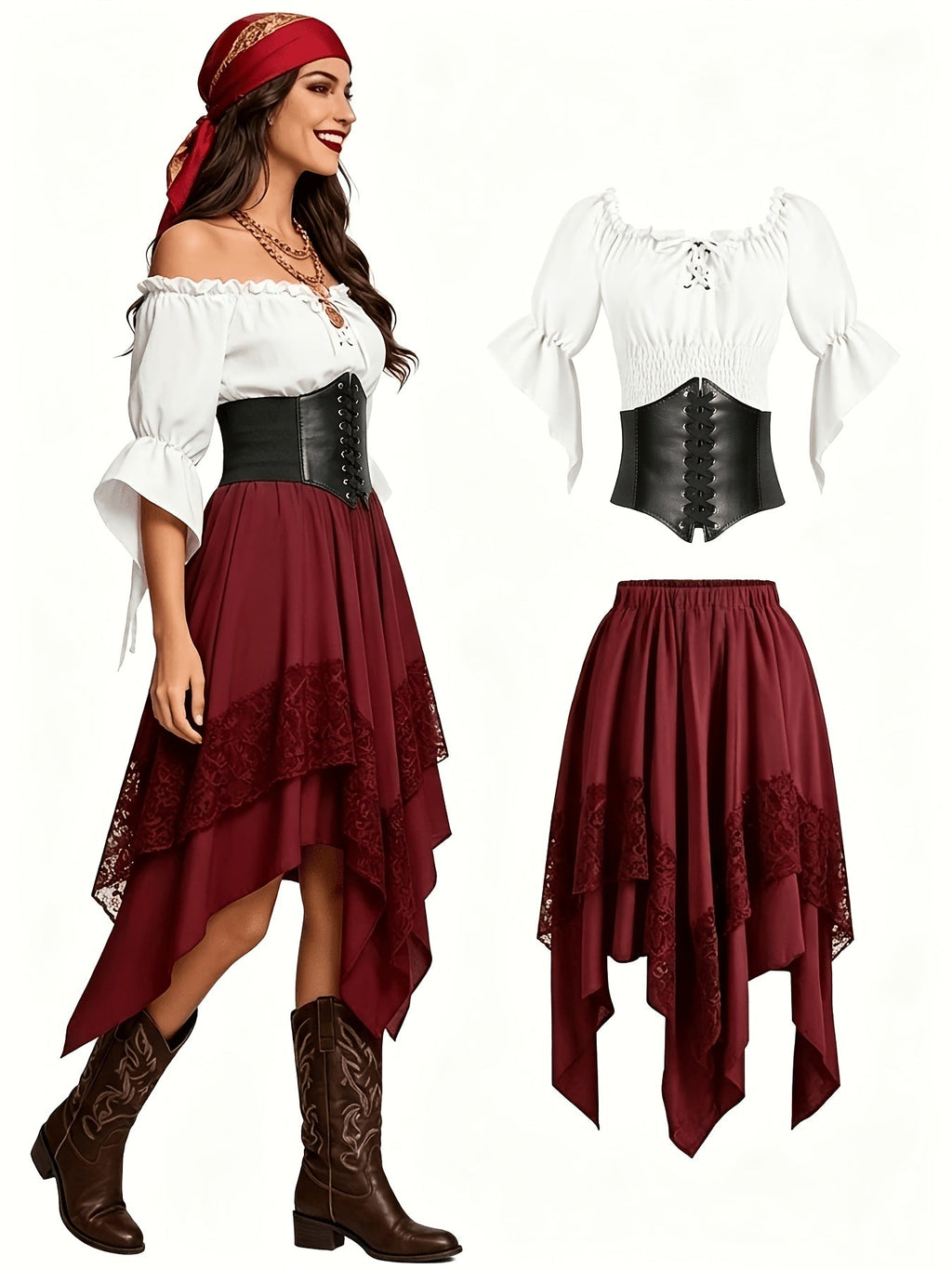 Halloween piratenjurk voor dames met asymmetrisch ontwerp
