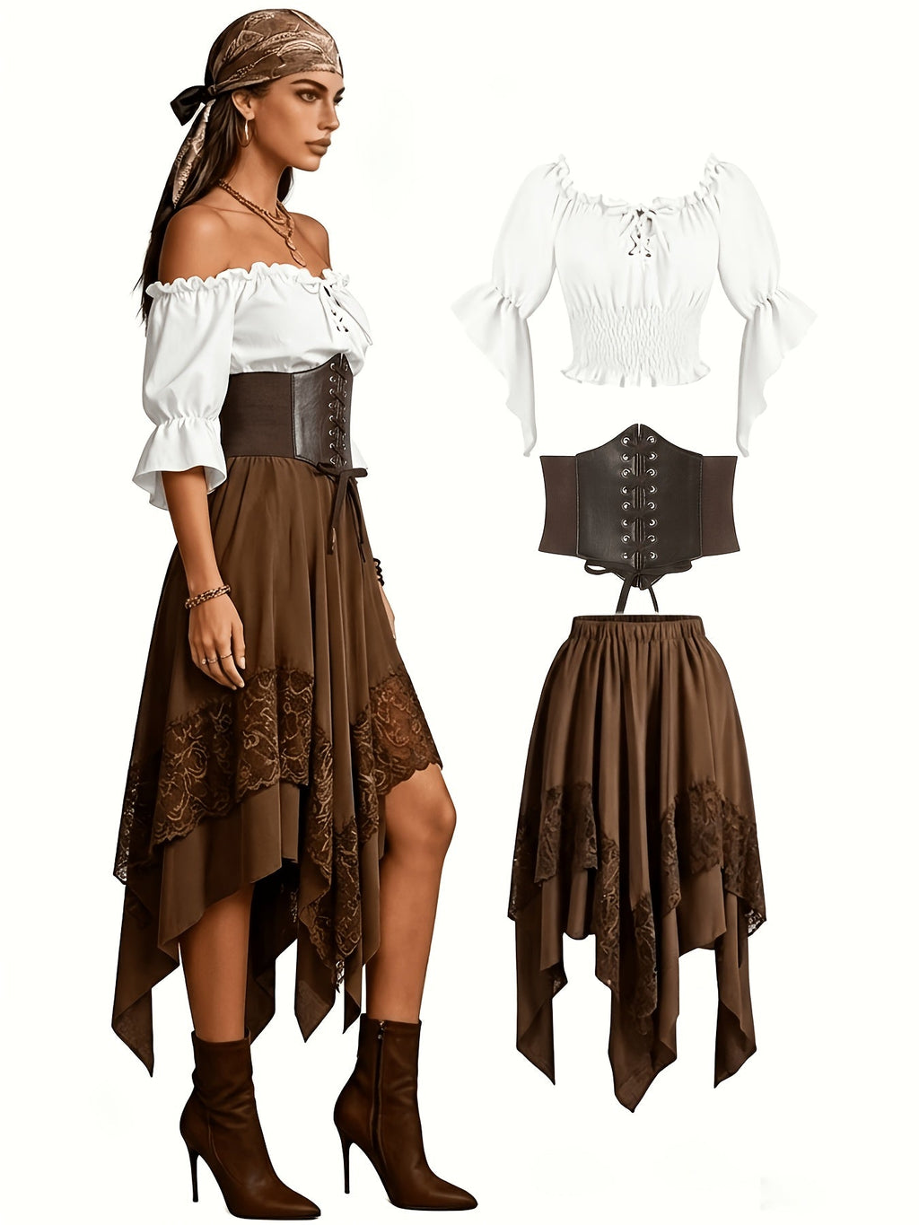 Halloween piratenjurk voor dames met asymmetrisch ontwerp