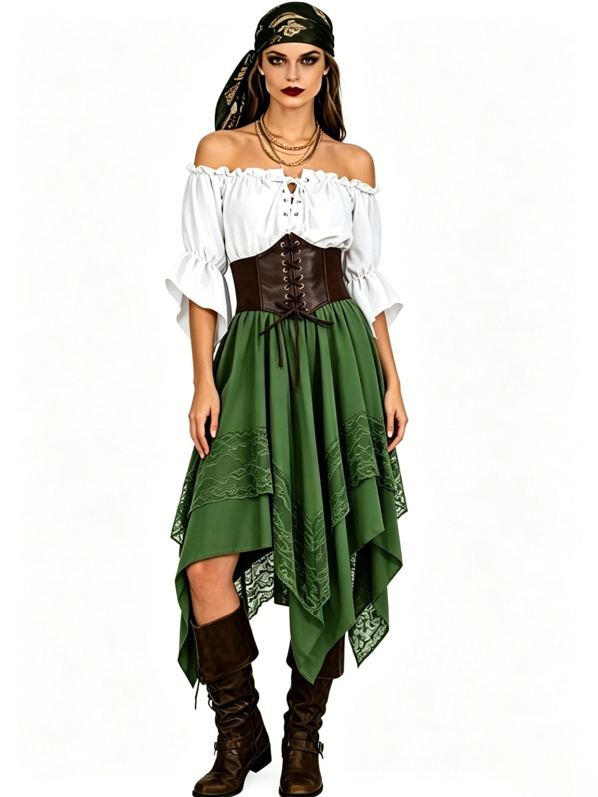 Halloween piratenjurk voor dames met asymmetrisch ontwerp