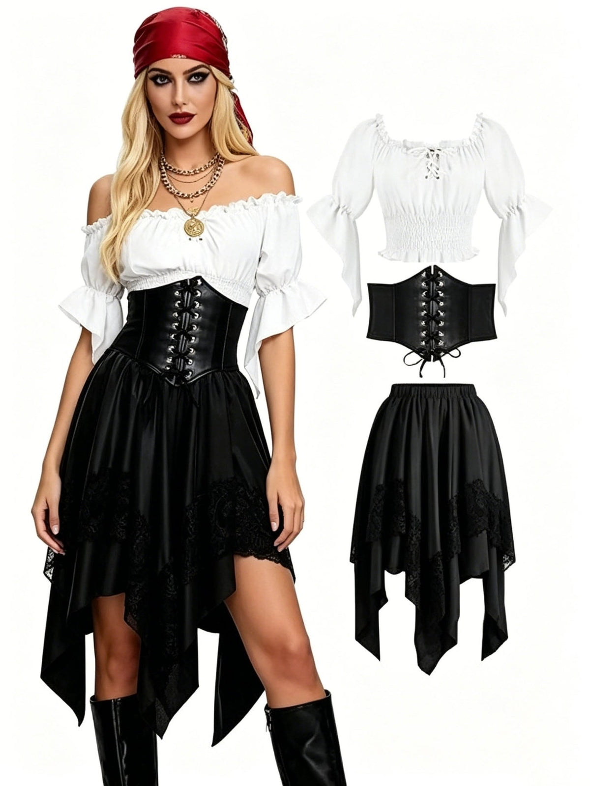 Halloween piratenjurk voor dames met asymmetrisch ontwerp
