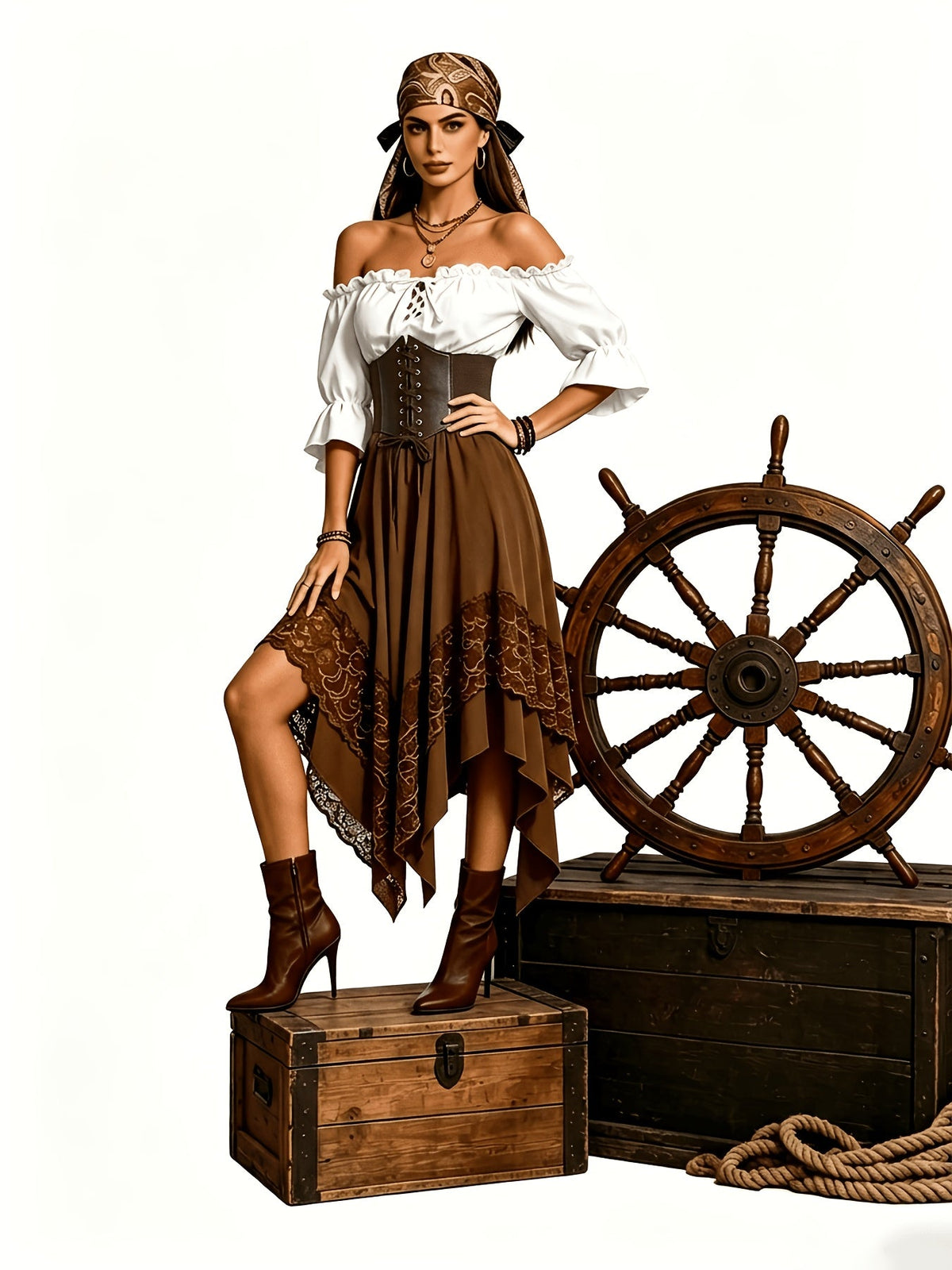 Halloween piratenjurk voor dames met asymmetrisch ontwerp