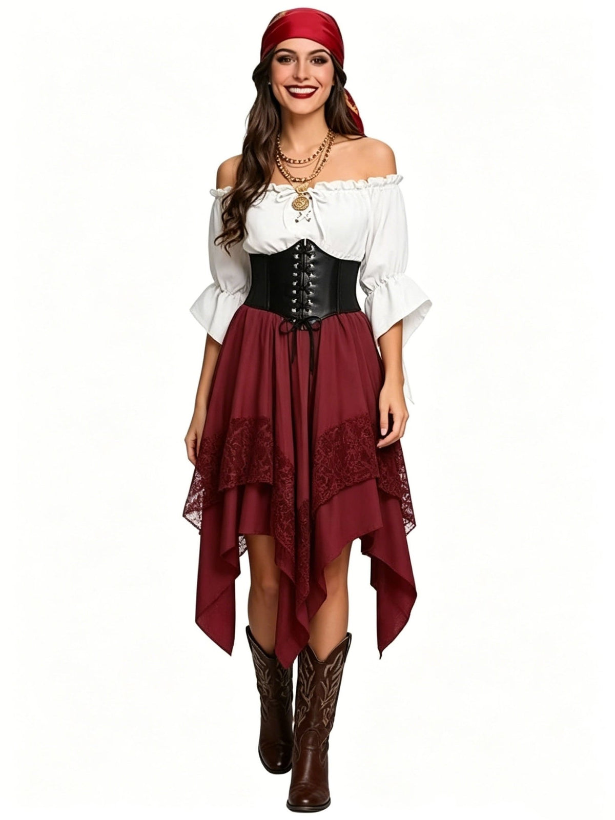 Halloween piratenjurk voor dames met asymmetrisch ontwerp