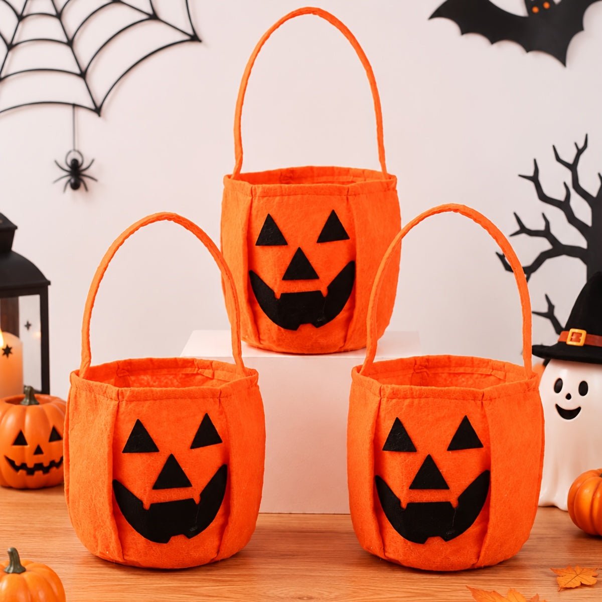 3 stuks Halloween snoepzakjes in pompoenstijl