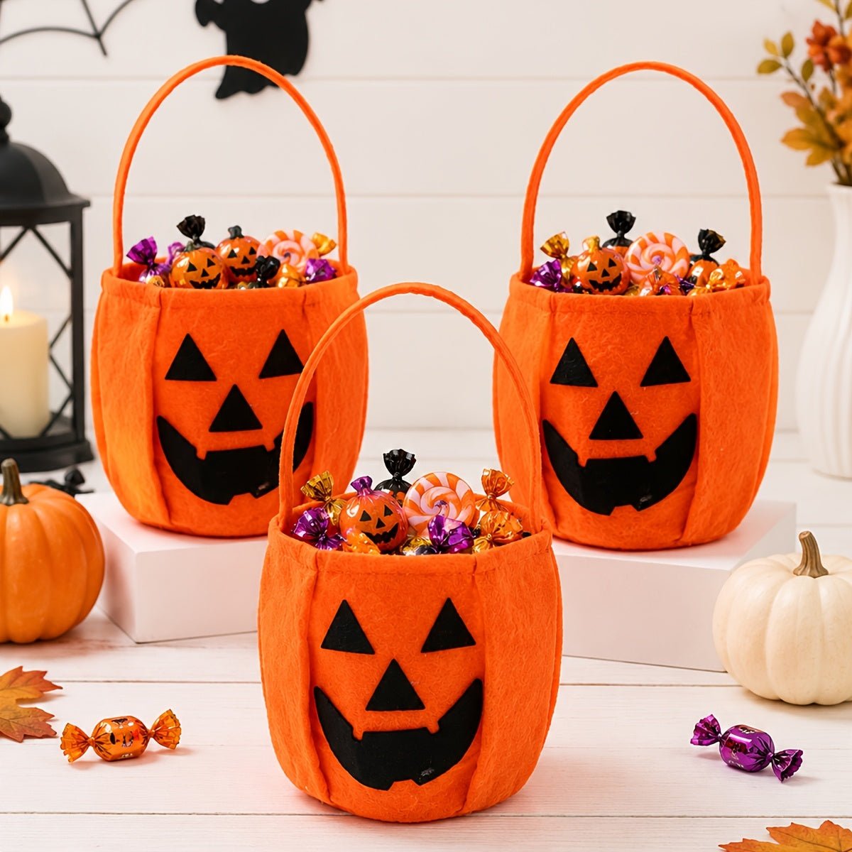 3 stuks Halloween snoepzakjes in pompoenstijl