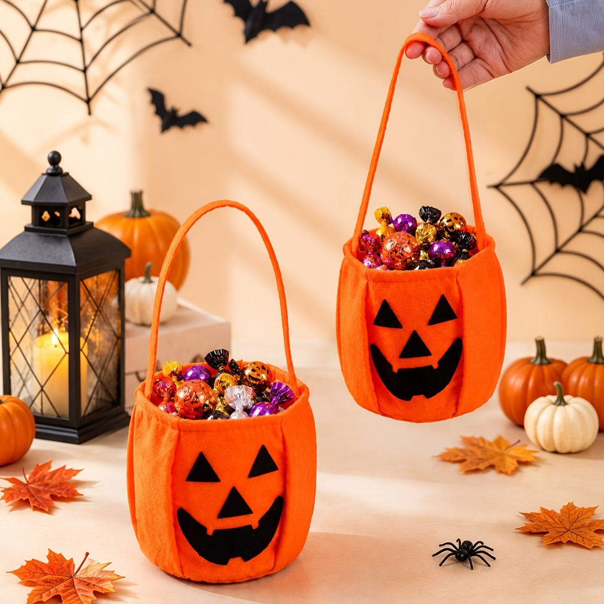 3 stuks Halloween snoepzakjes in pompoenstijl