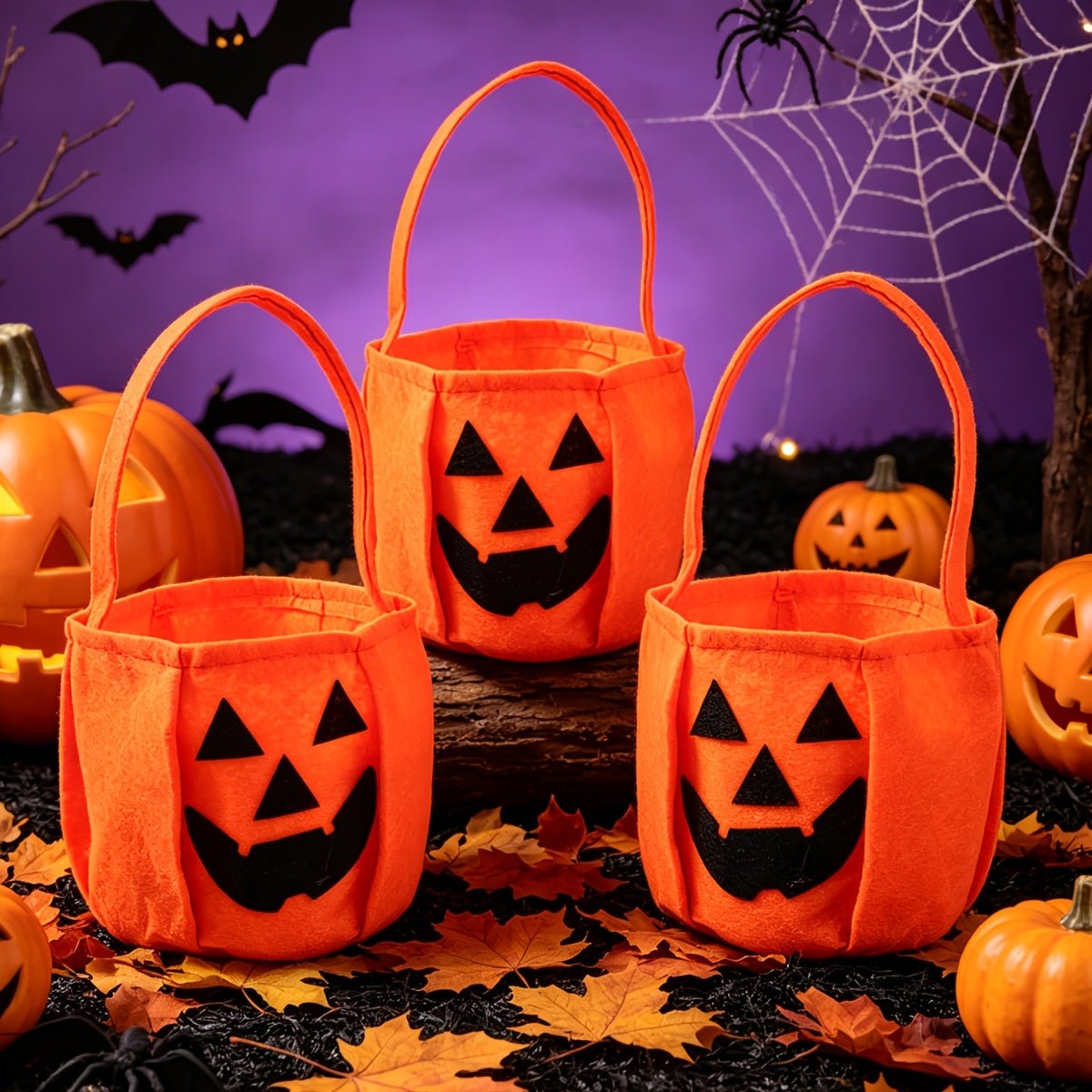 3 stuks Halloween snoepzakjes in pompoenstijl