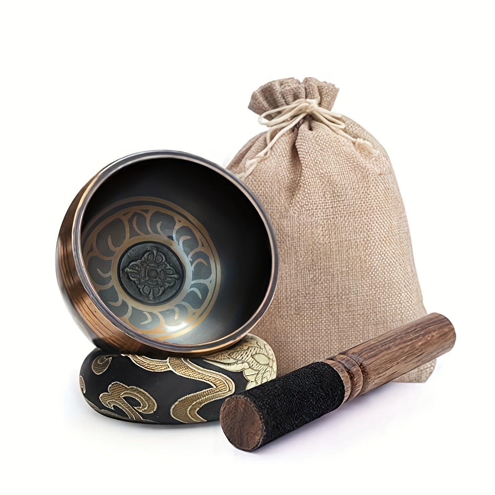 Handgemaakte Tibetaanse zingende kom set met houten klopper voor yoga en meditatie