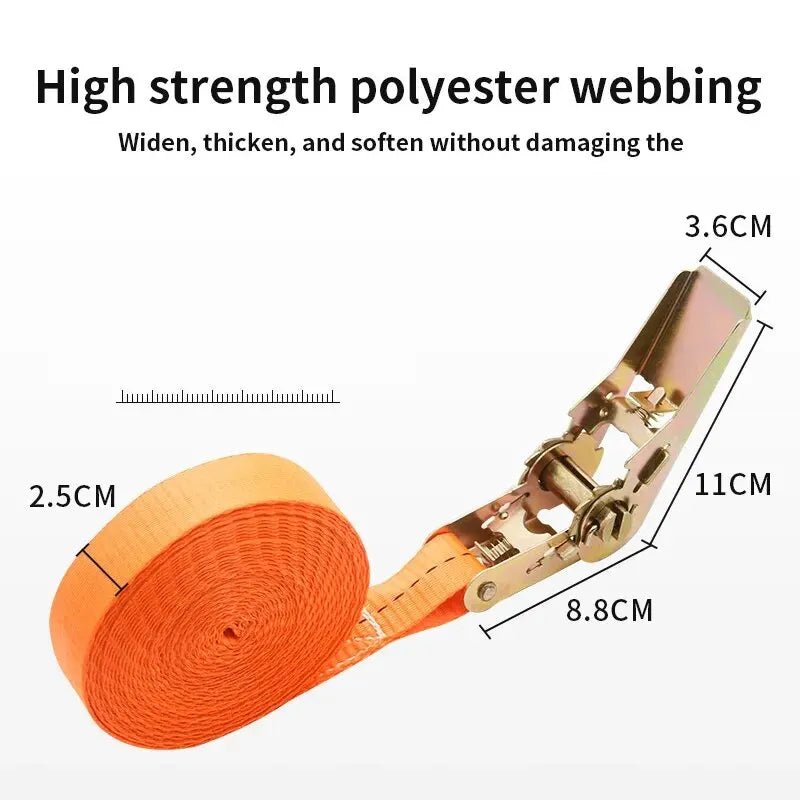 Heavy duty spanband met metalen ratelgesp voor veilig transport van bagage en lading