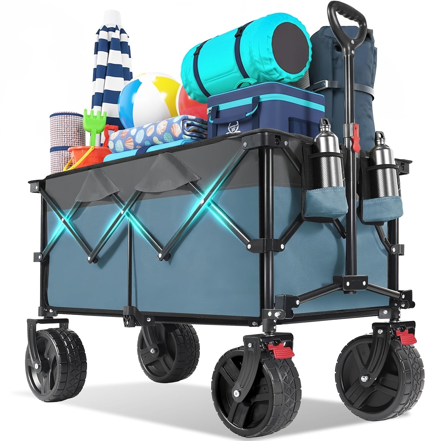 Heavy-duty opvouwbare transportwagen met 200 liter inhoud en PU-wielen met remmen