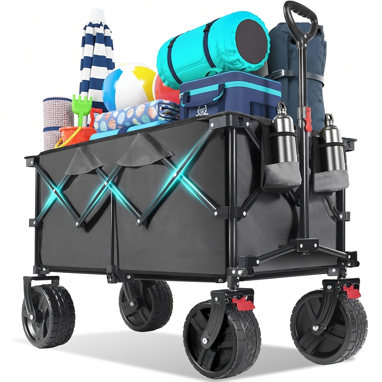 Heavy-duty opvouwbare transportwagen met 200 liter inhoud en PU-wielen met remmen