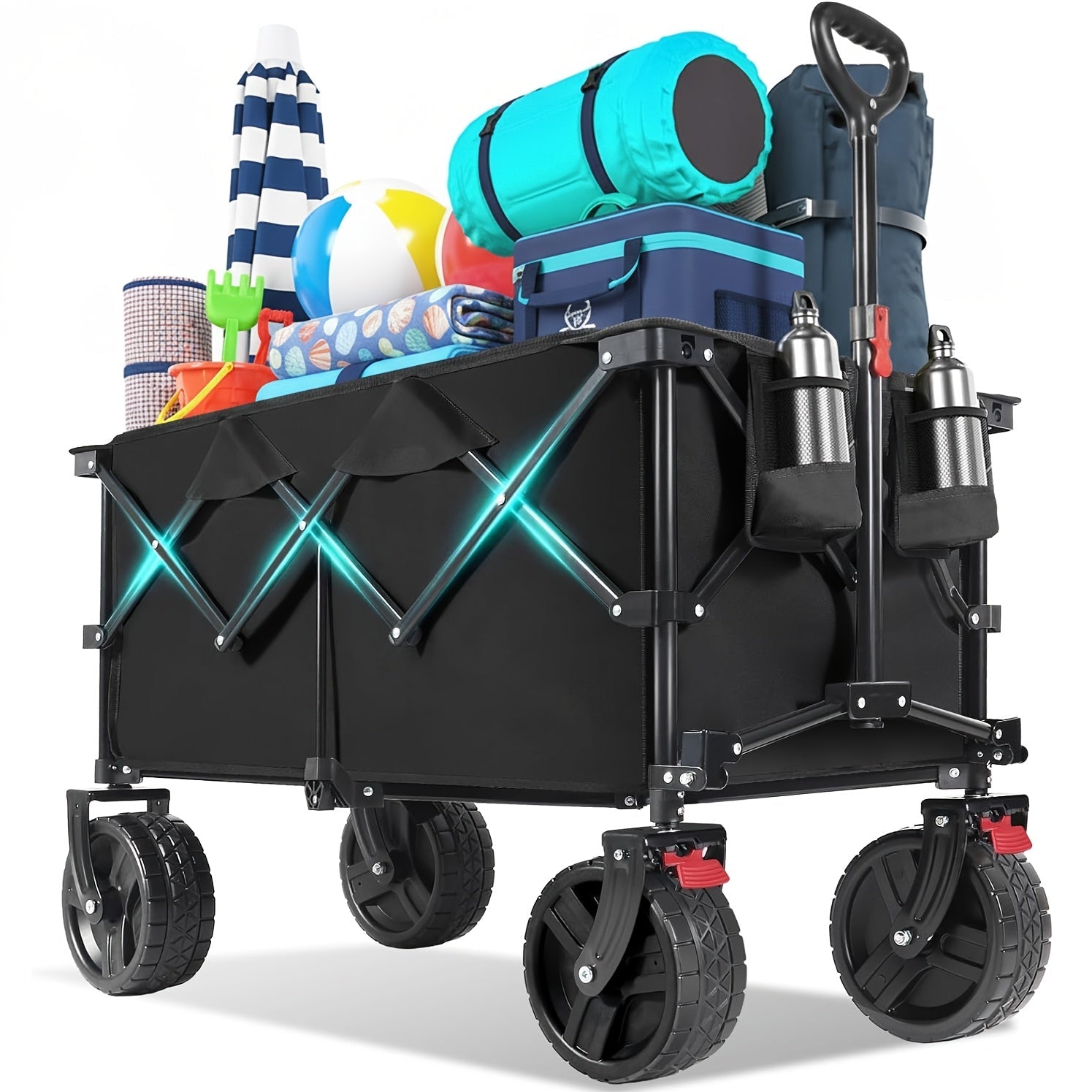 Heavy-duty opvouwbare transportwagen met 200 liter inhoud en PU-wielen met remmen