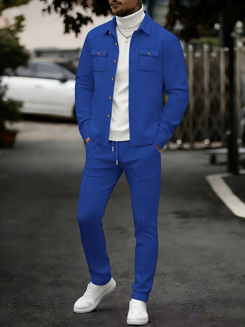 Heren 2-delige set met wafelstructuur shirt en broek