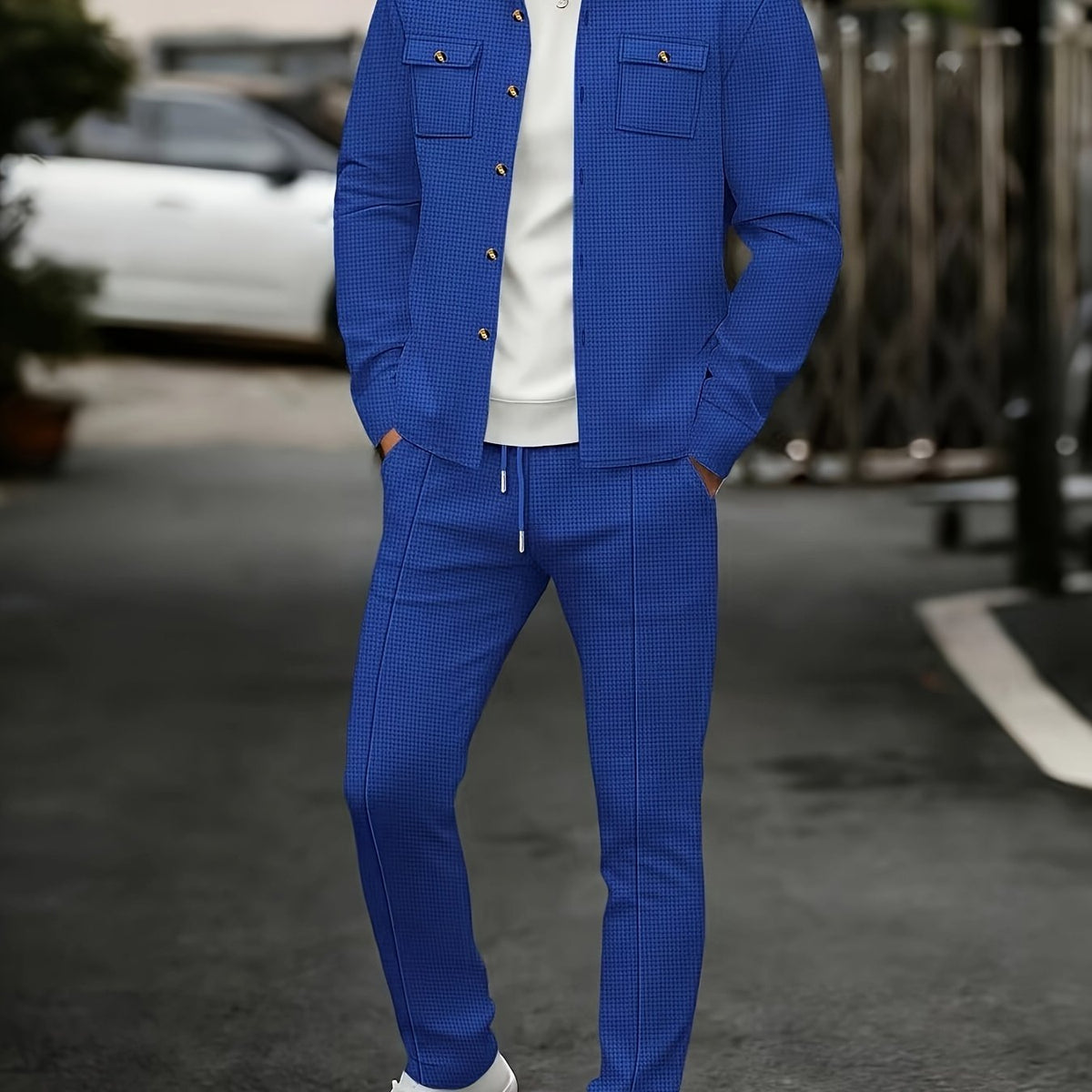 Heren 2-delige set met wafelstructuur shirt en broek