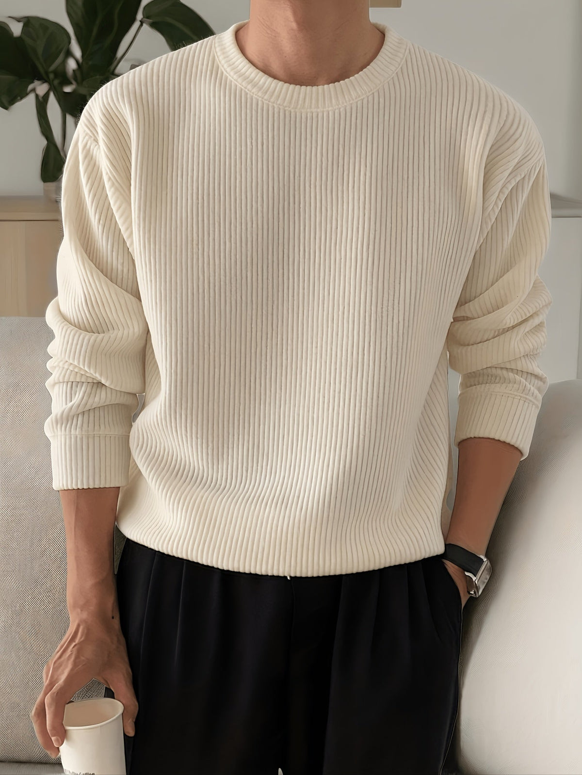 Heren Gebreide Trui met Lange Mouwen – Geribbelde Pullover - Spotlights shopping