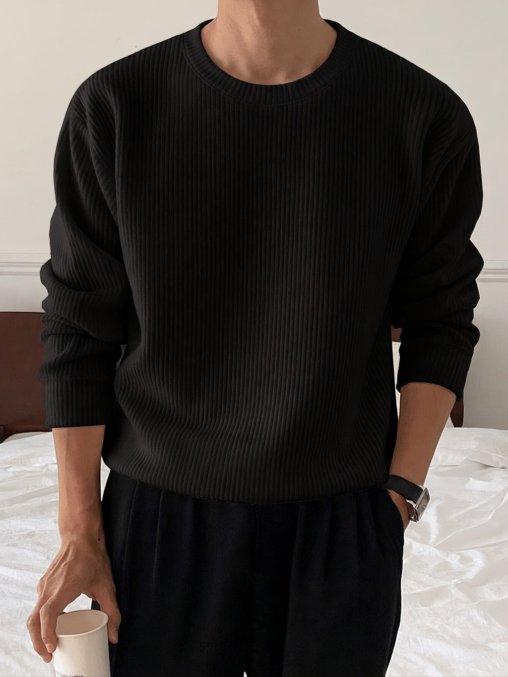 Heren Gebreide Trui met Lange Mouwen – Geribbelde Pullover - Spotlights shopping