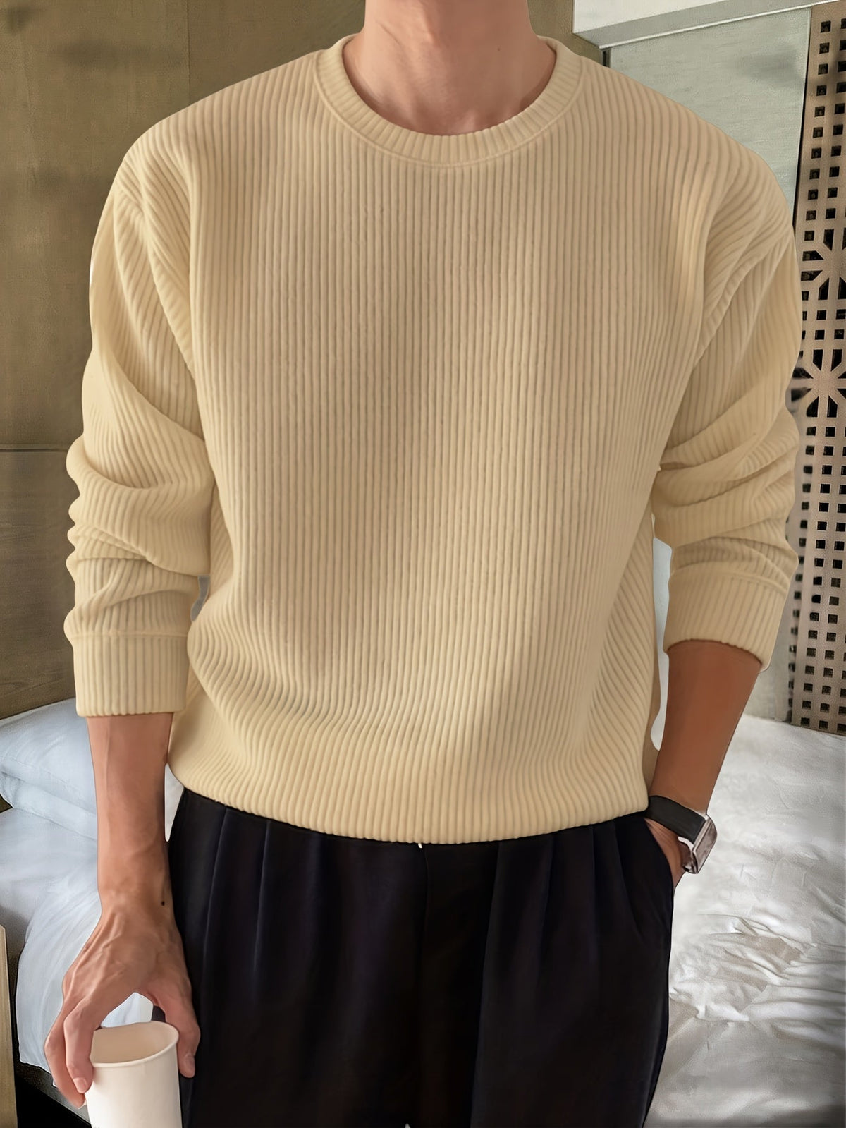 Heren Gebreide Trui met Lange Mouwen – Geribbelde Pullover - Spotlights shopping