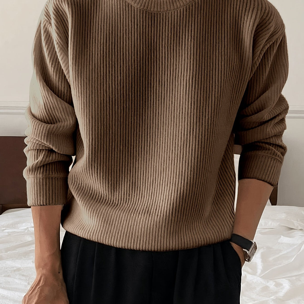 Heren Gebreide Trui met Lange Mouwen – Geribbelde Pullover - Spotlights shopping