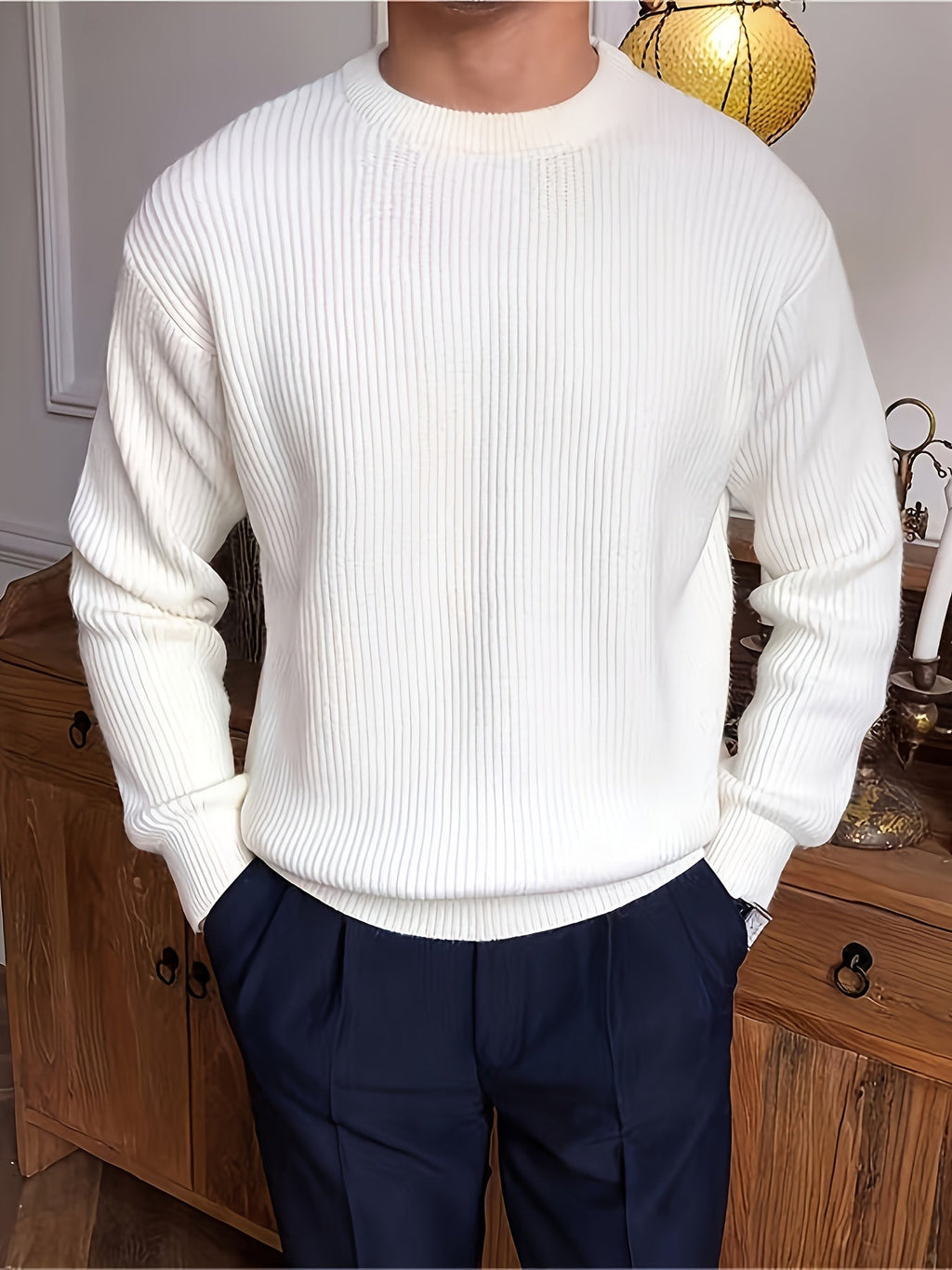 Heren Gebreide Trui met Lange Mouwen – Geribbelde Pullover - Spotlights shopping