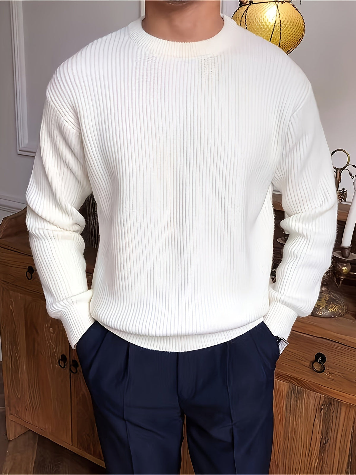 Heren Gebreide Trui met Lange Mouwen – Geribbelde Pullover - Spotlights shopping