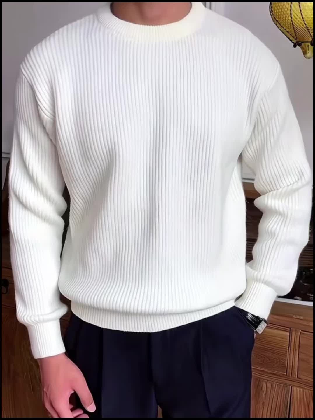Heren Gebreide Trui met Lange Mouwen – Geribbelde Pullover - Spotlights shopping