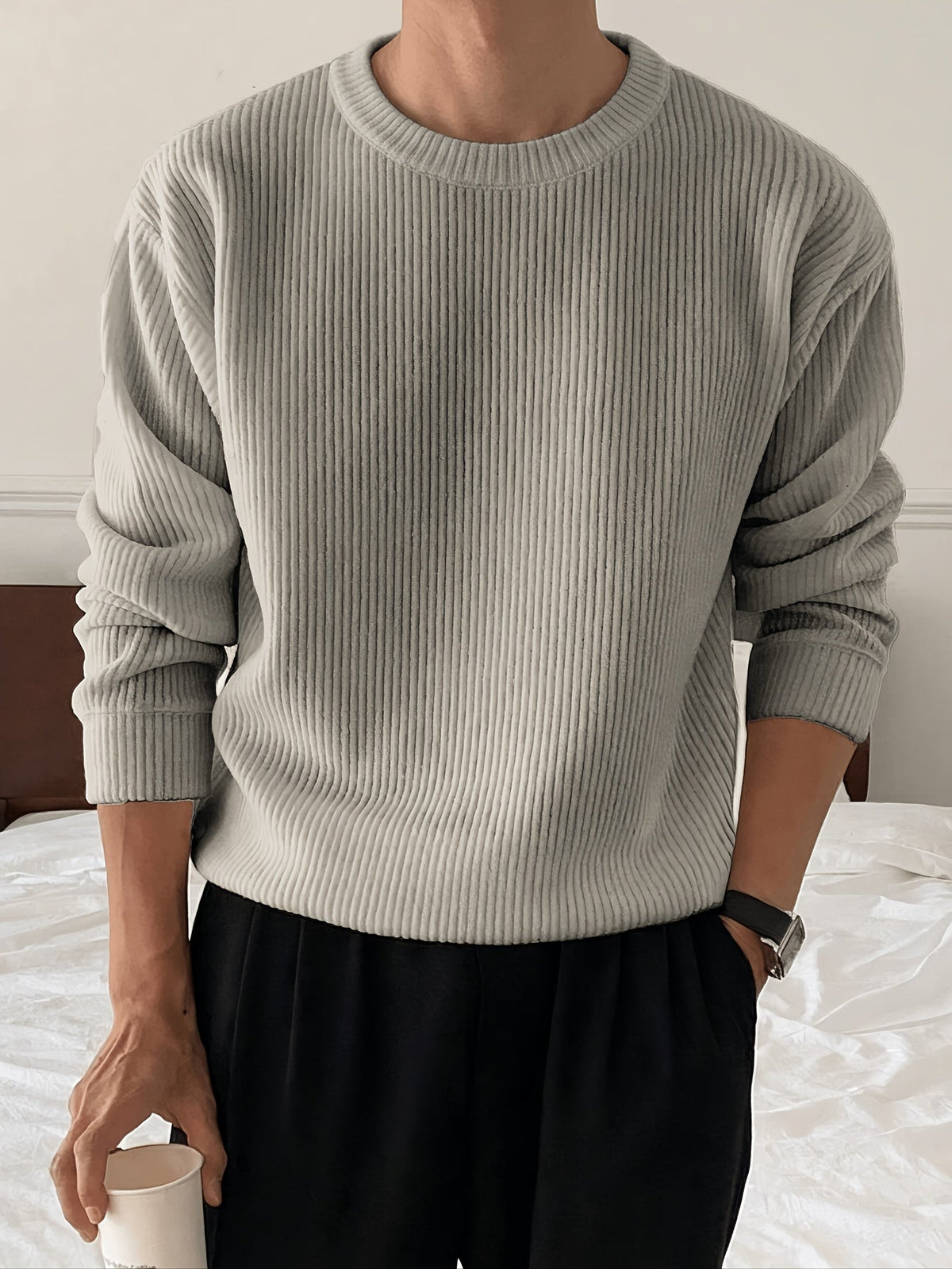Heren Gebreide Trui met Lange Mouwen – Geribbelde Pullover - Spotlights shopping
