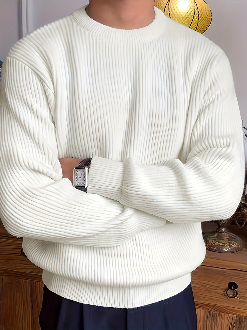 Heren Gebreide Trui met Lange Mouwen – Geribbelde Pullover - Spotlights shopping