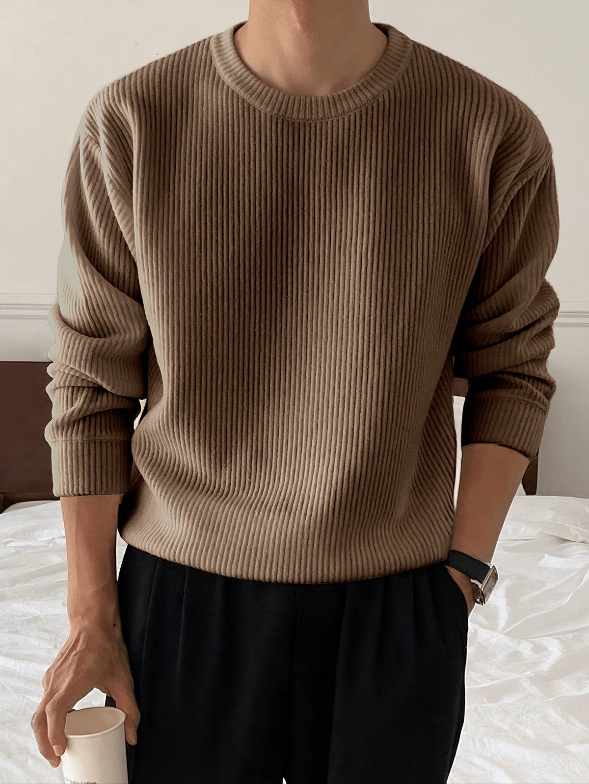 Heren Gebreide Trui met Lange Mouwen – Geribbelde Pullover - Spotlights shopping