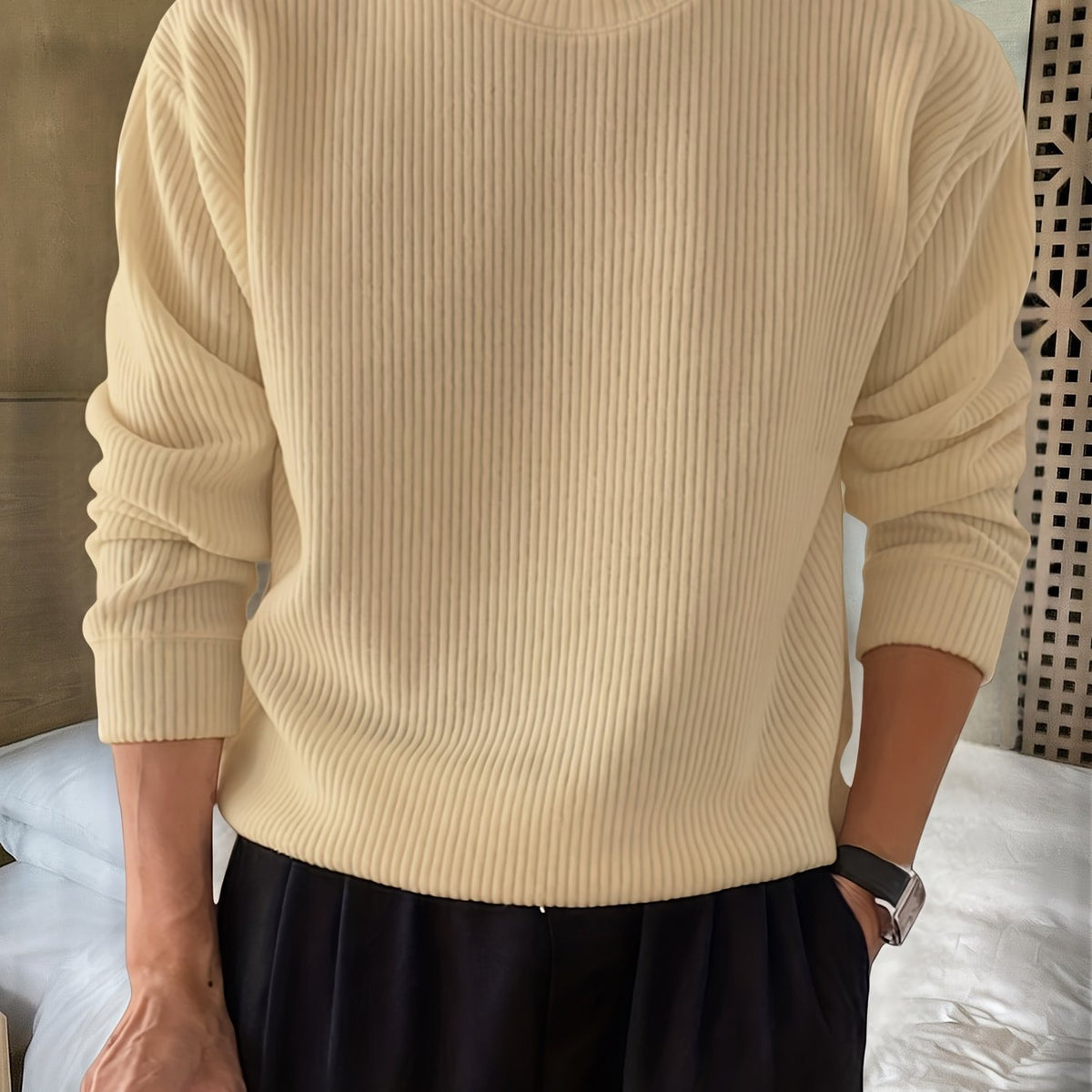 Heren Gebreide Trui met Lange Mouwen – Geribbelde Pullover - Spotlights shopping
