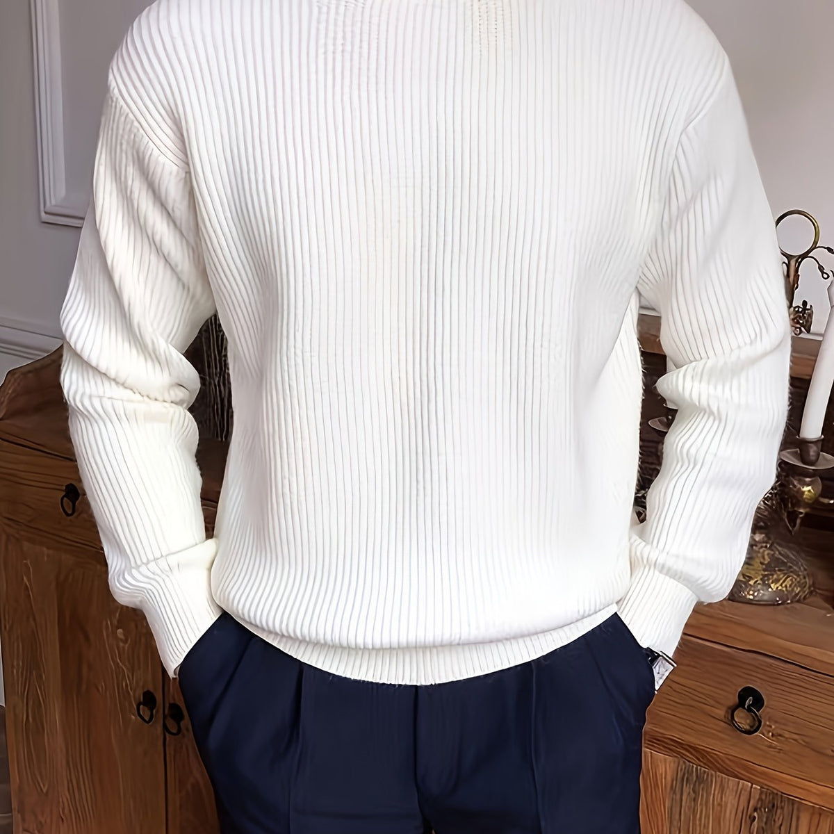 Heren Gebreide Trui met Lange Mouwen – Geribbelde Pullover - Spotlights shopping
