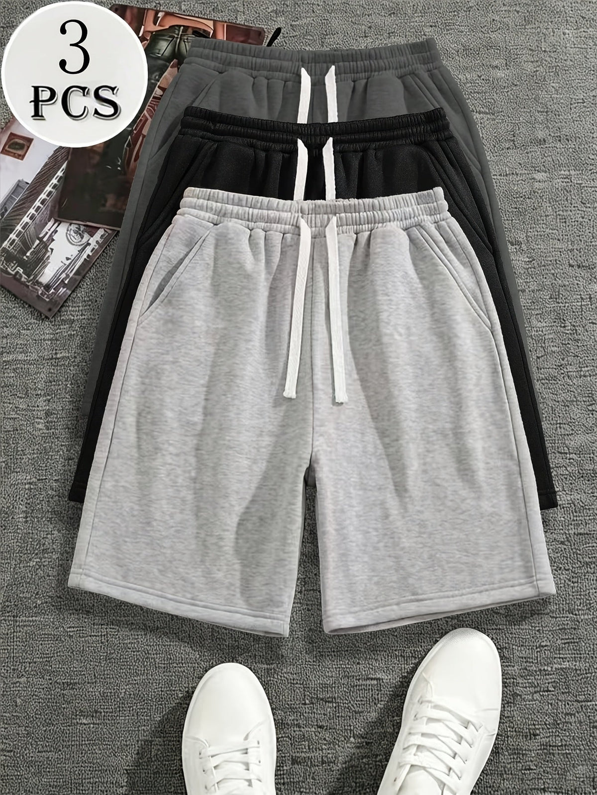 Set van 3 heren shorts met trekkoord