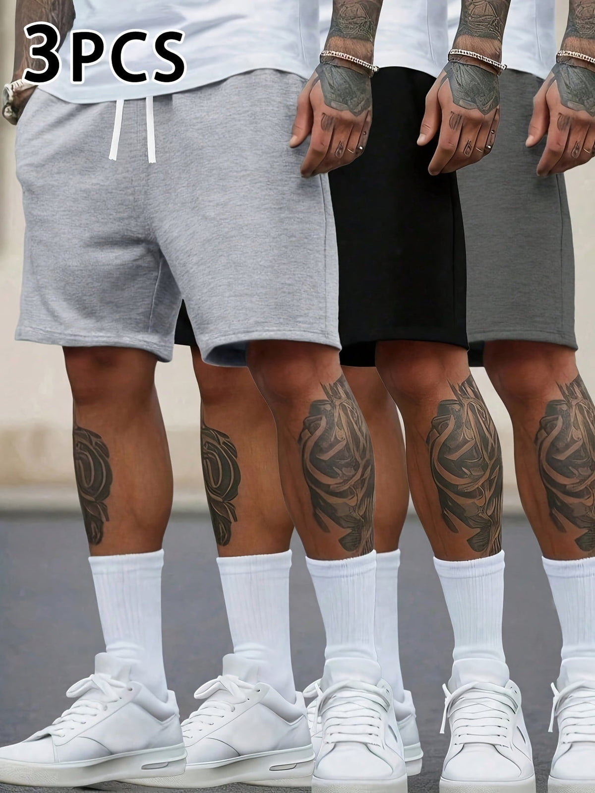 Set van 3 heren shorts met trekkoord