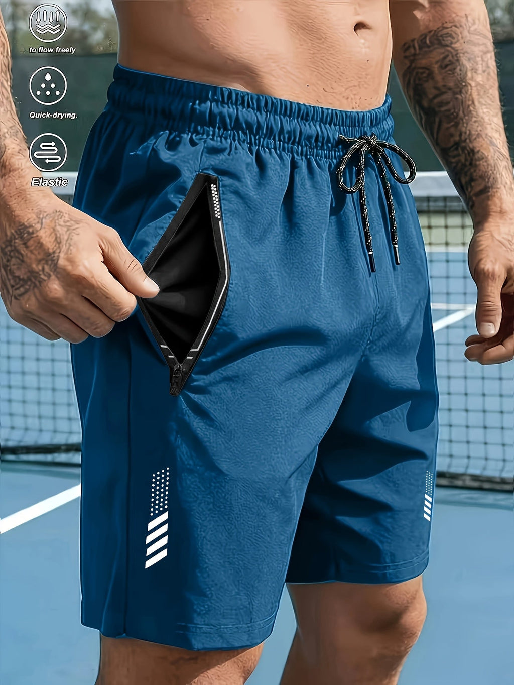 Heren sportshorts met sneldrogende stof en ritszakken