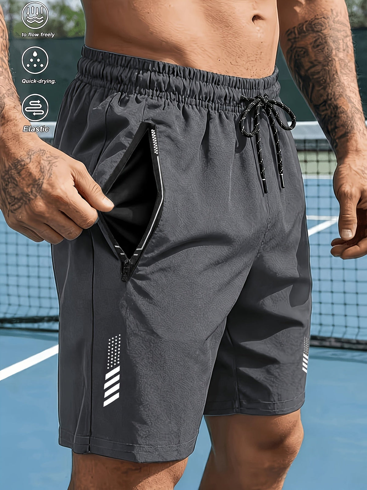 Heren sportshorts met sneldrogende stof en ritszakken