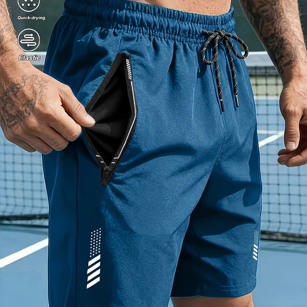 Heren sportshorts met sneldrogende stof en ritszakken