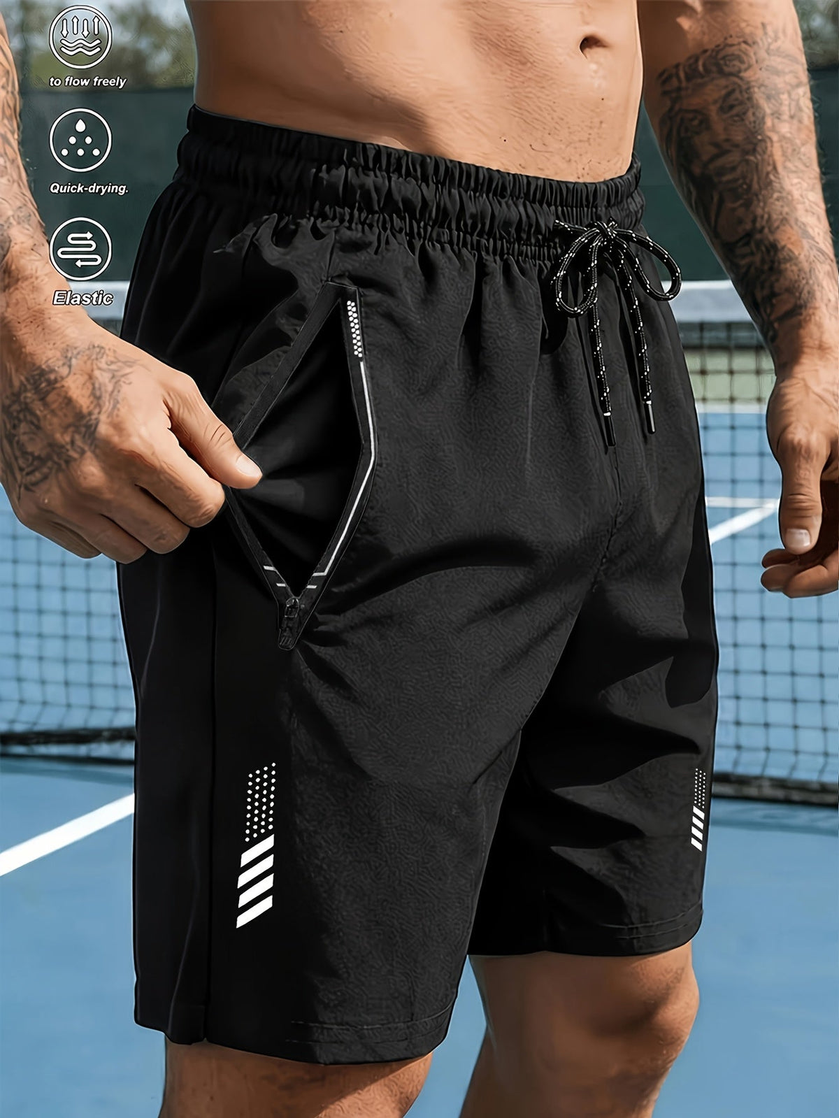 Heren sportshorts met sneldrogende stof en ritszakken