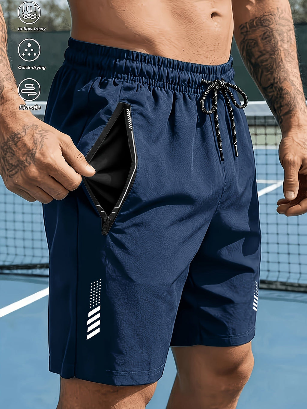 Heren sportshorts met sneldrogende stof en ritszakken