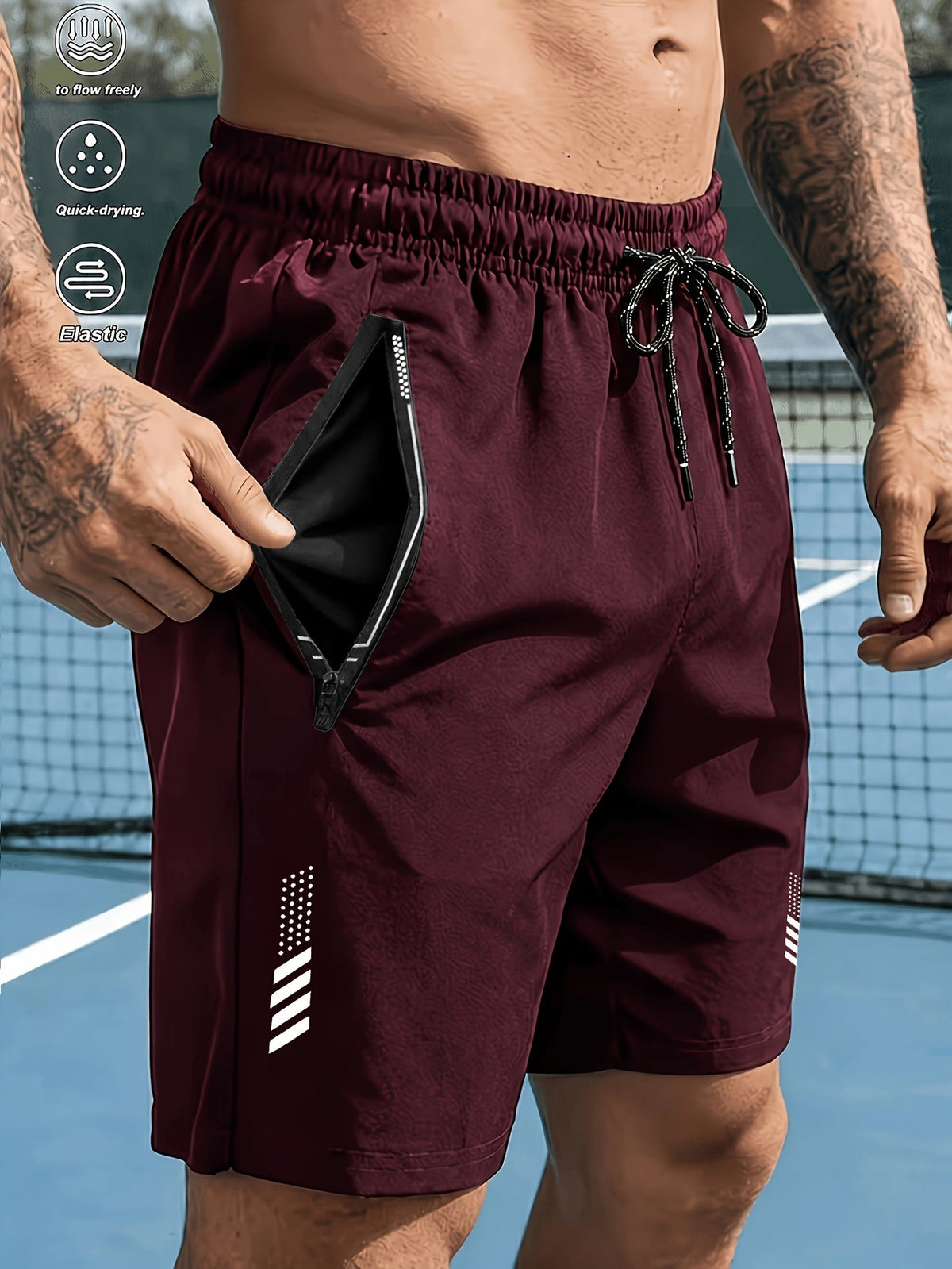 Heren sportshorts met sneldrogende stof en ritszakken