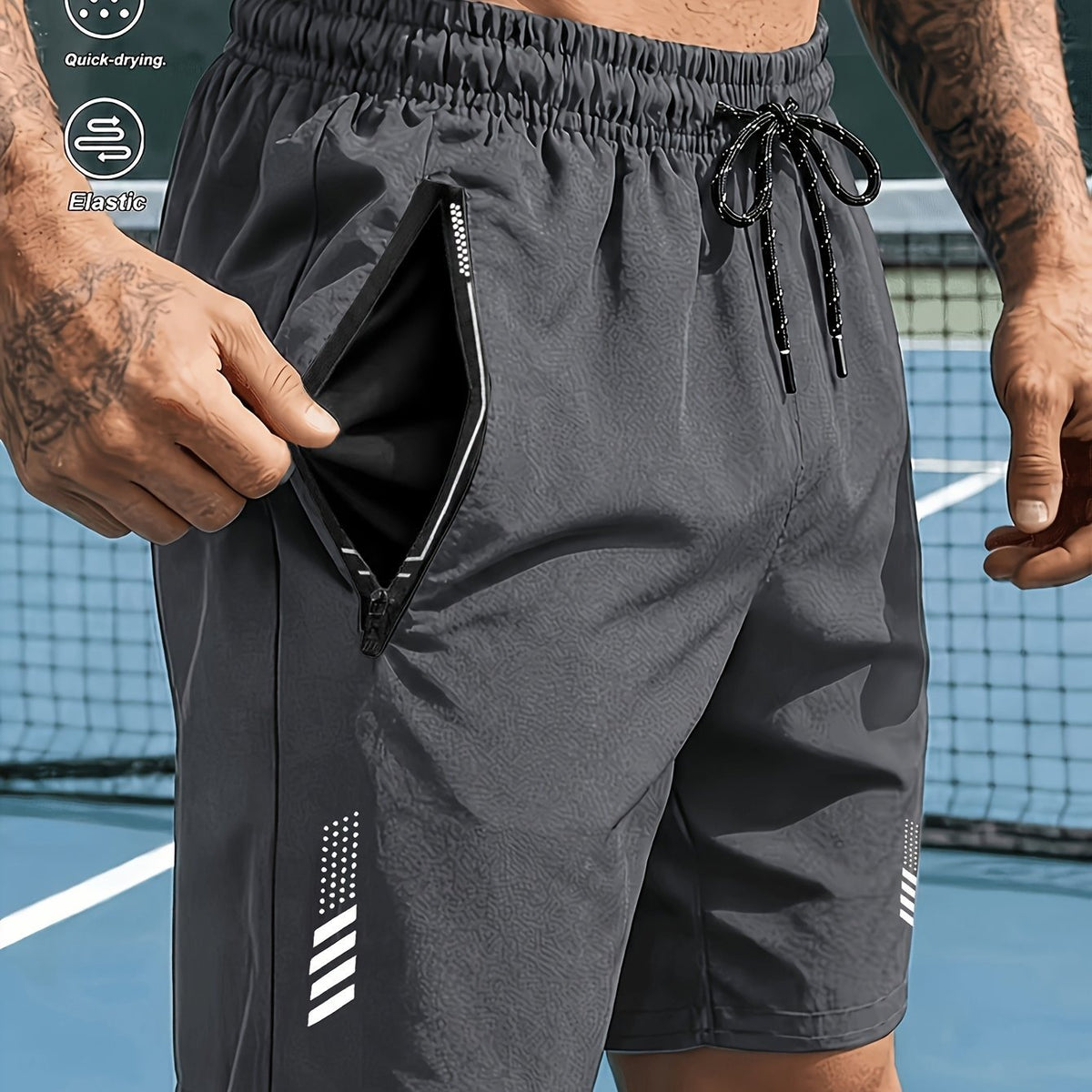 Heren sportshorts met sneldrogende stof en ritszakken