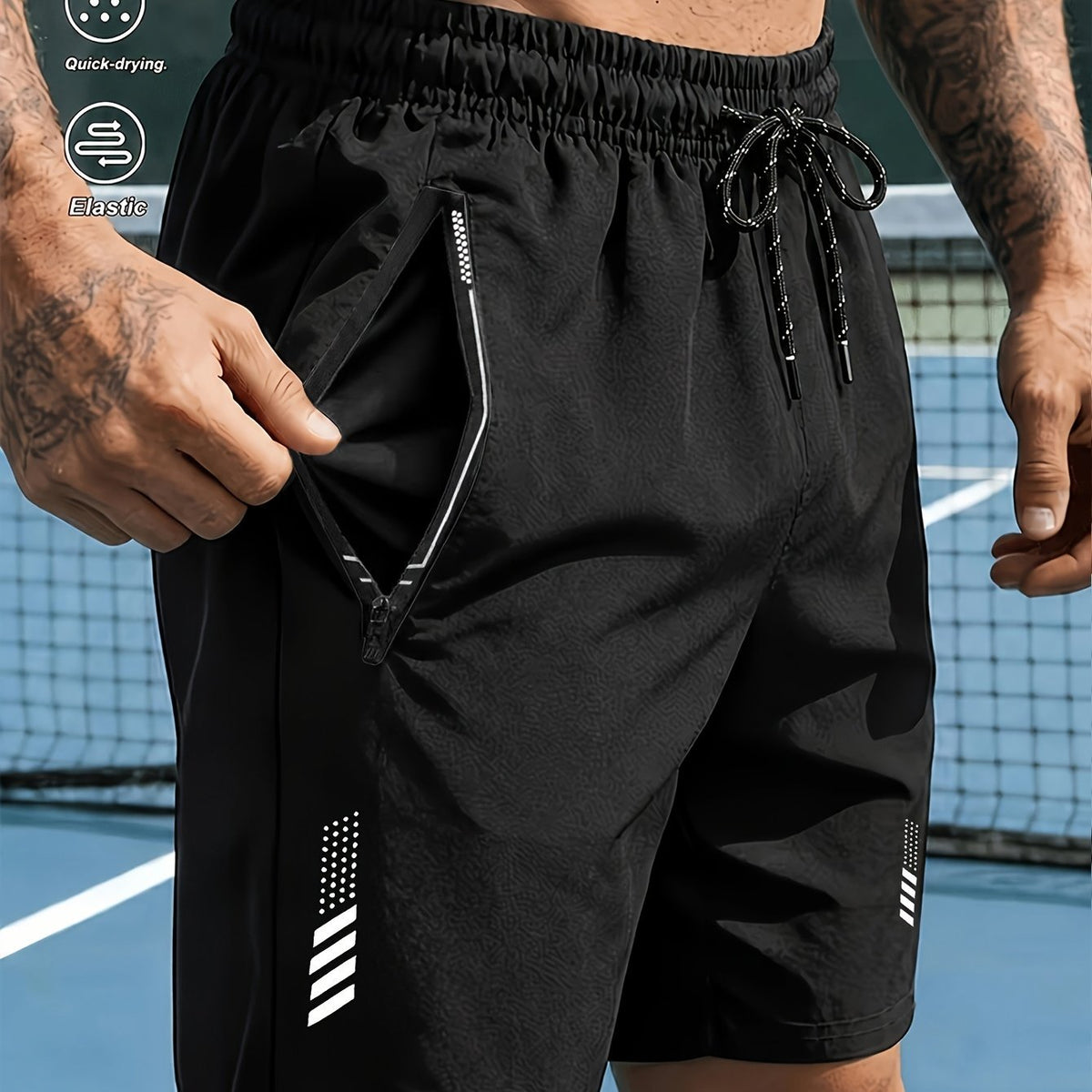 Heren sportshorts met sneldrogende stof en ritszakken