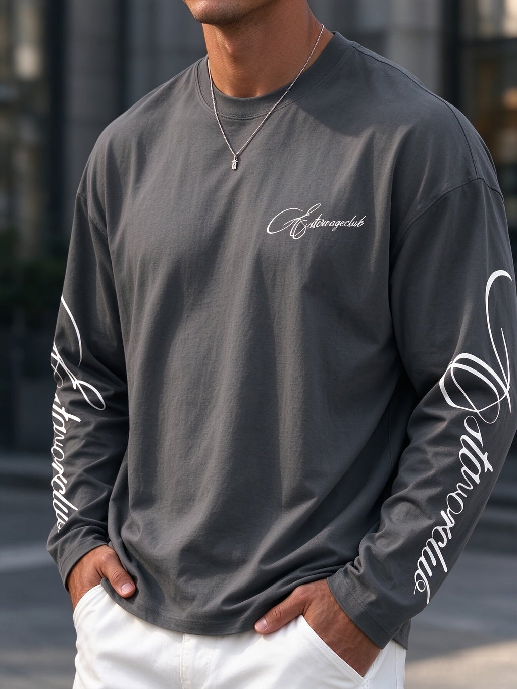 Heren T-shirt met lange mouwen en oversized pasvorm