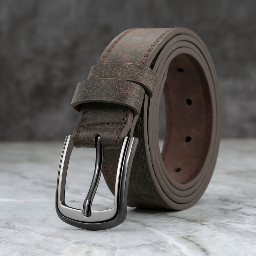 Herenriem met brede gesp en opvallend patchworkdesign