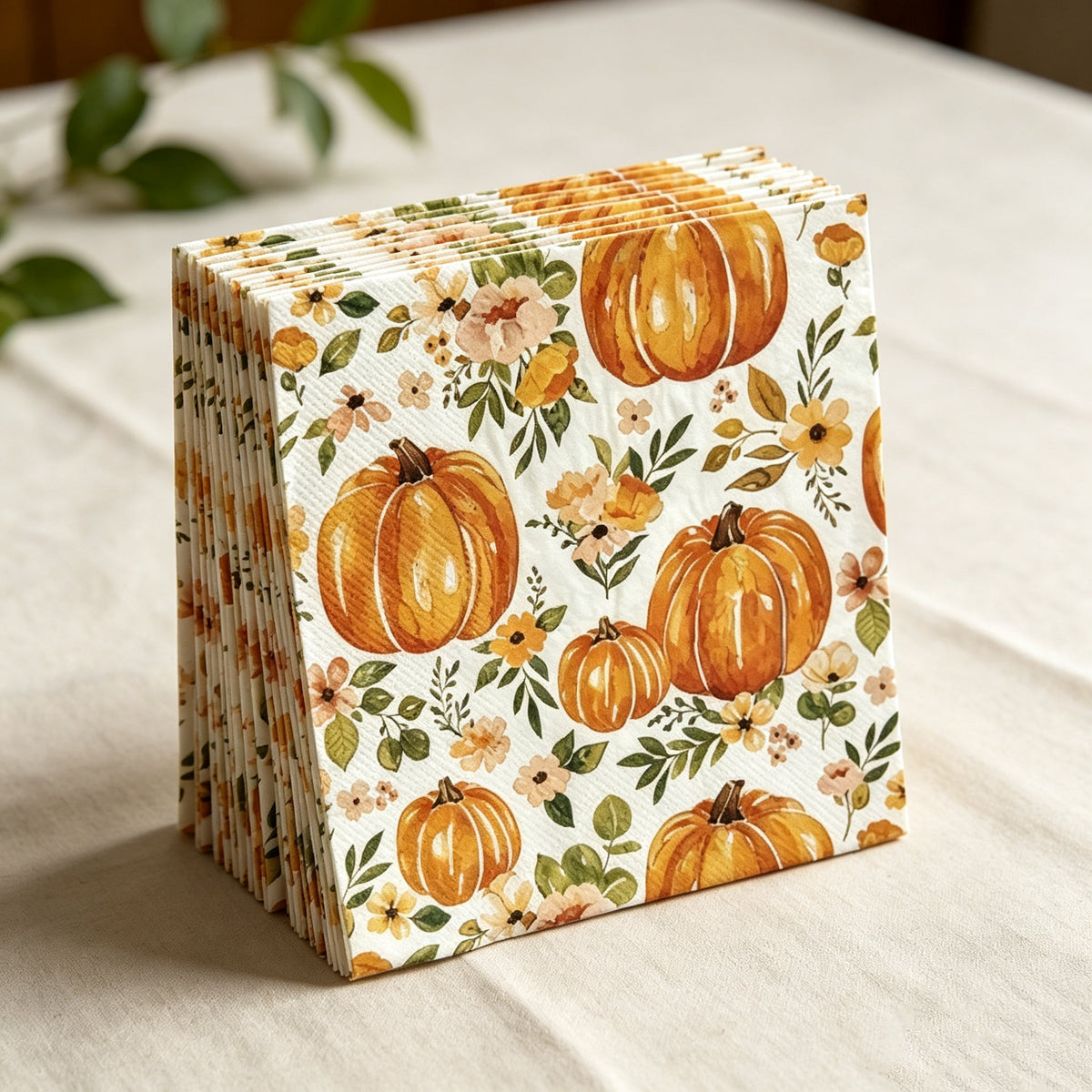Herfst servetten 24 stuks met pompoen en esdoornblad